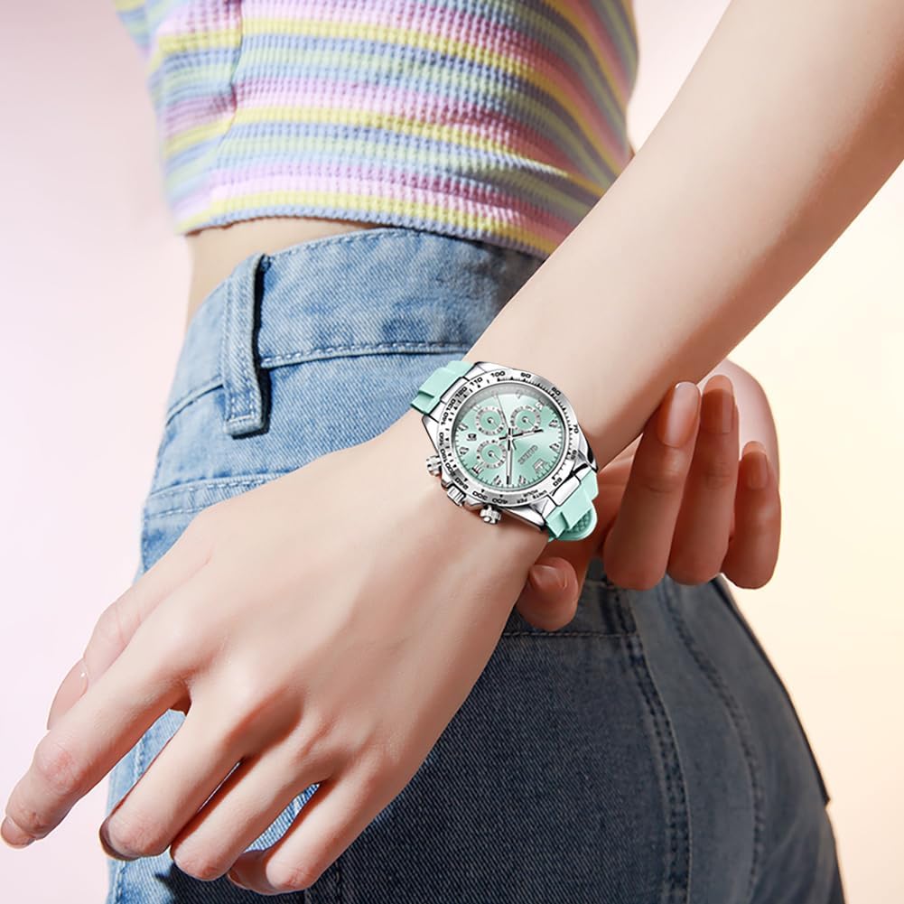OLEVS Relojes de diamante de lujo pequeños para mujer - Pulsera de acero inoxidable, impermeables, analógicos, luminosos, con fecha, relojes de vestir de negocios para damas