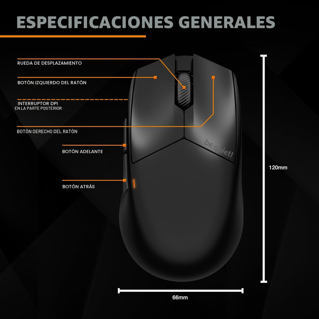 be quiet! Dark Perk Ergo - Mouse para juegos de PC, 1.94 oz, ligero...