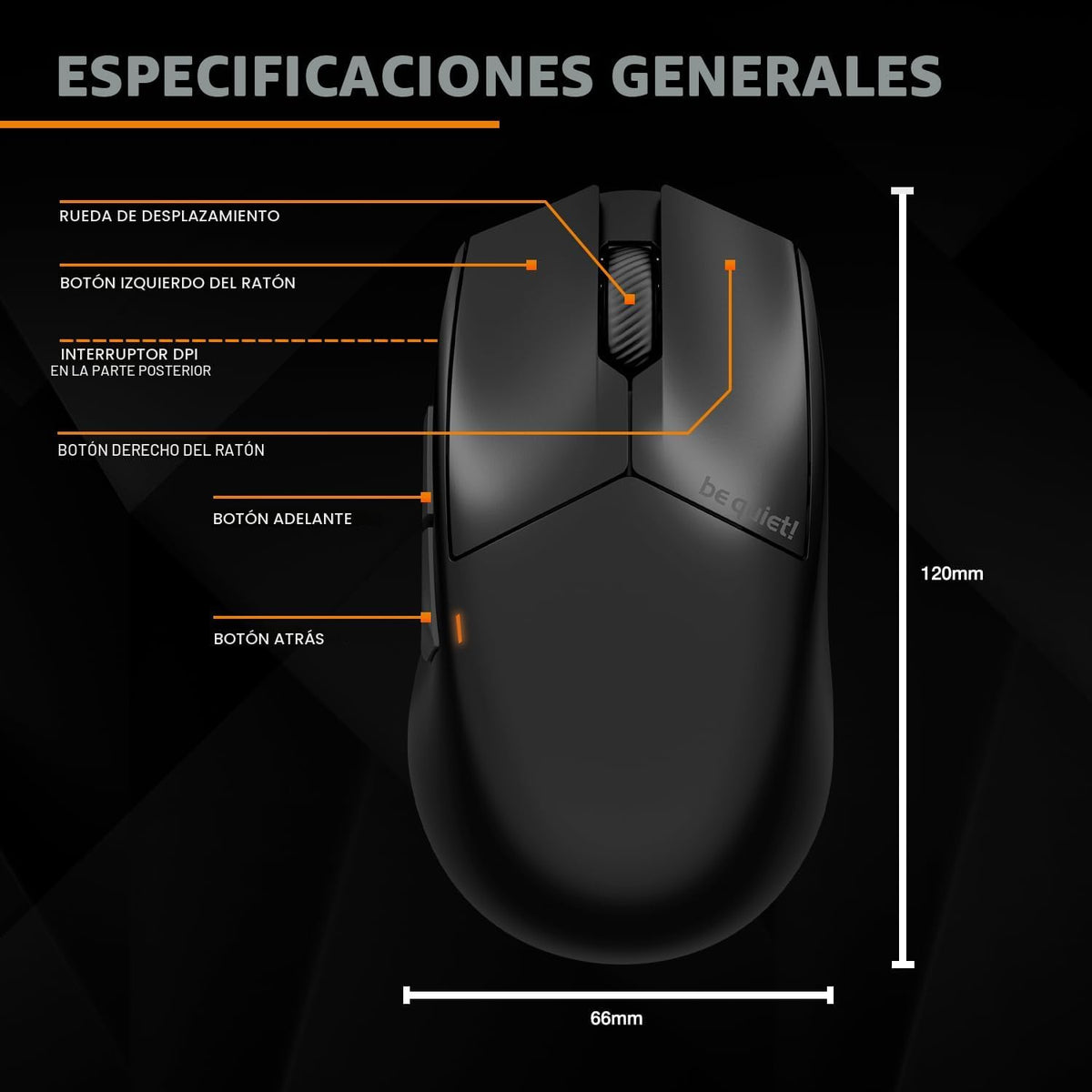 be quiet! Dark Perk Ergo - Mouse para juegos de PC, 1.94 oz, ligero...