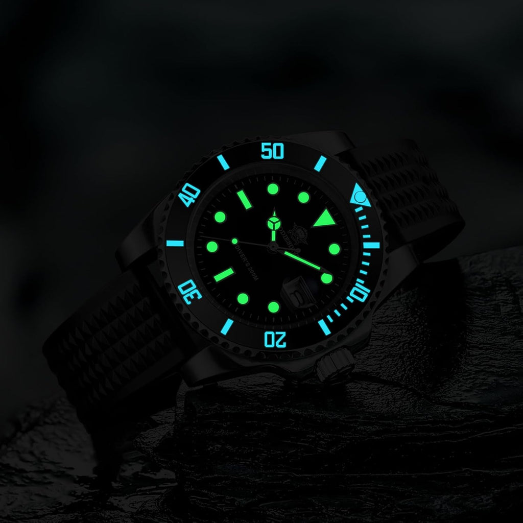 ADDIESDIVE Reloj de buceo para hombre de 1.614 in con movimiento de cuarzo para hombre, esfera fácil de leer, 200 M, impermeable, BGW9, luminoso, analógico, naranja, rojo, verde/negro, esfera