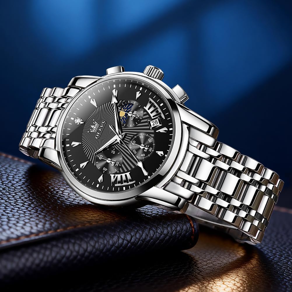 OLEVS Relojes para Hombres de Negocios de Acero Inoxidable, a Prueba de Agua, Estilo Casual Formal