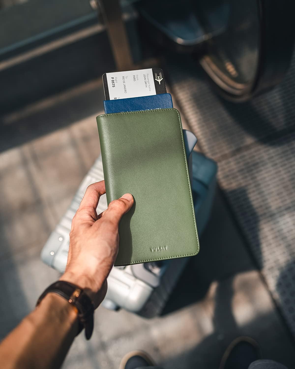 Cartera Porta Pasaporte VULKIT con Bloqueo RFID, Cartera de Viaje para Hombre y Mujer, Verde, Cartera de viaje