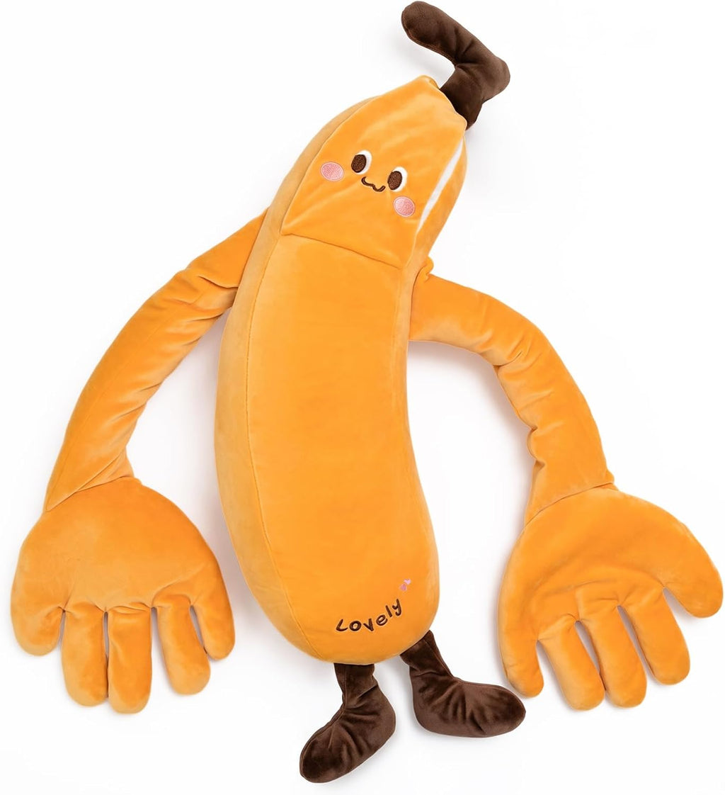 Banana Baby - Juguete de peluche calmante con suave vibración de 3 velocidades, brazos largos para abrazar, inserto cálido extraíble, lindo muñeco de peluche para niñas y niños