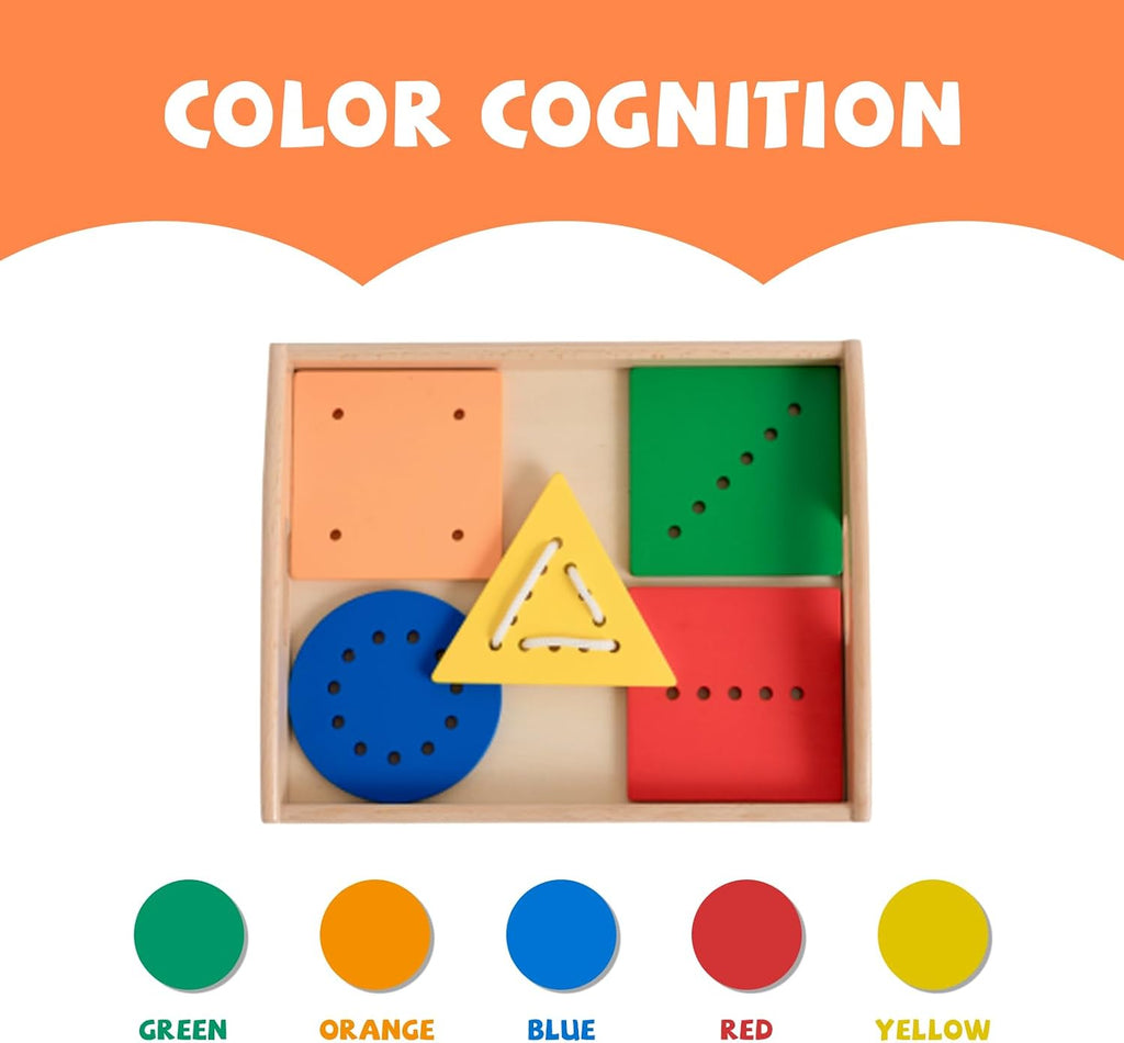 Juego de juguetes de madera con cuentas y cordones de cuerda con bandeja, juego educativo de hilo para el desarrollo de habilidades motoras finas, tarjetas de cordones para niños pequeños de 1 a 3,