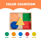 Juego de juguetes de madera con cuentas y cordones de cuerda con bandeja, juego educativo de hilo para el desarrollo de habilidades motoras finas, tarjetas de cordones para niños pequeños de 1 a 3,