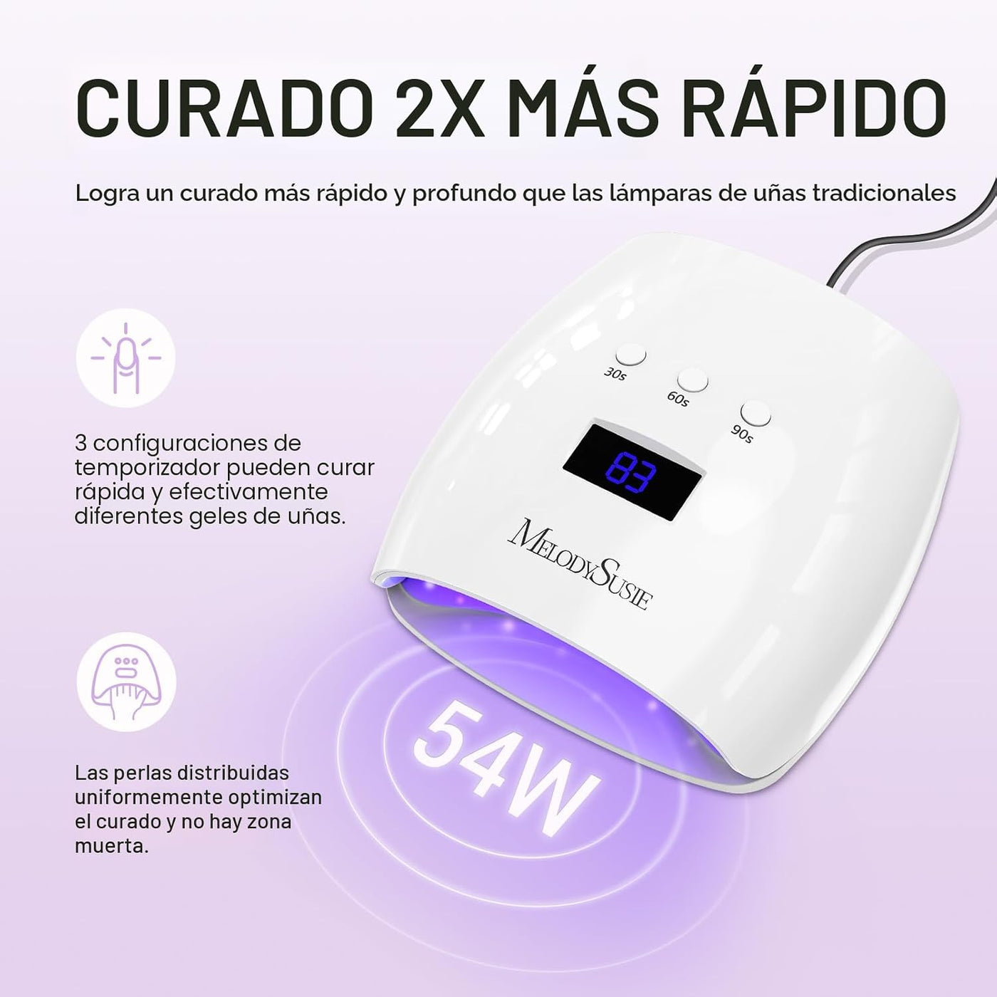 MelodySusie P-Plus30I - Lámpara de uñas profesional LED UV, secador...