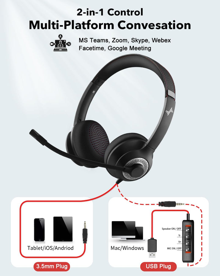 JIAMQISHI Auriculares USB con micrófono para PC, auriculares sobre...