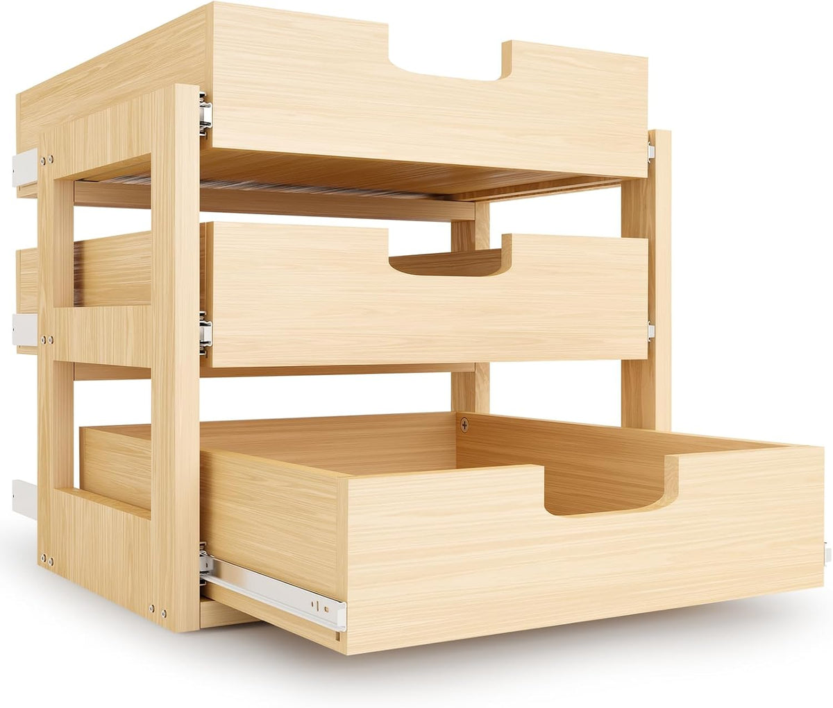 Organizador de gabinete extraíble, 14 pulgadas de ancho x 21 pulgadas de profundidad x 19 pulgadas de alto, cajones extraíbles de madera con deslizamiento y cierre suave, organizador de gabinete de