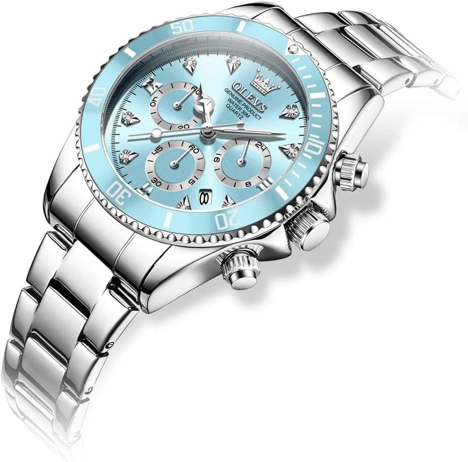 OLEVS Mujer Relojes Analógicos de Diamante de Cuarzo con Correa de Acero Inoxidable y Cronógrafo