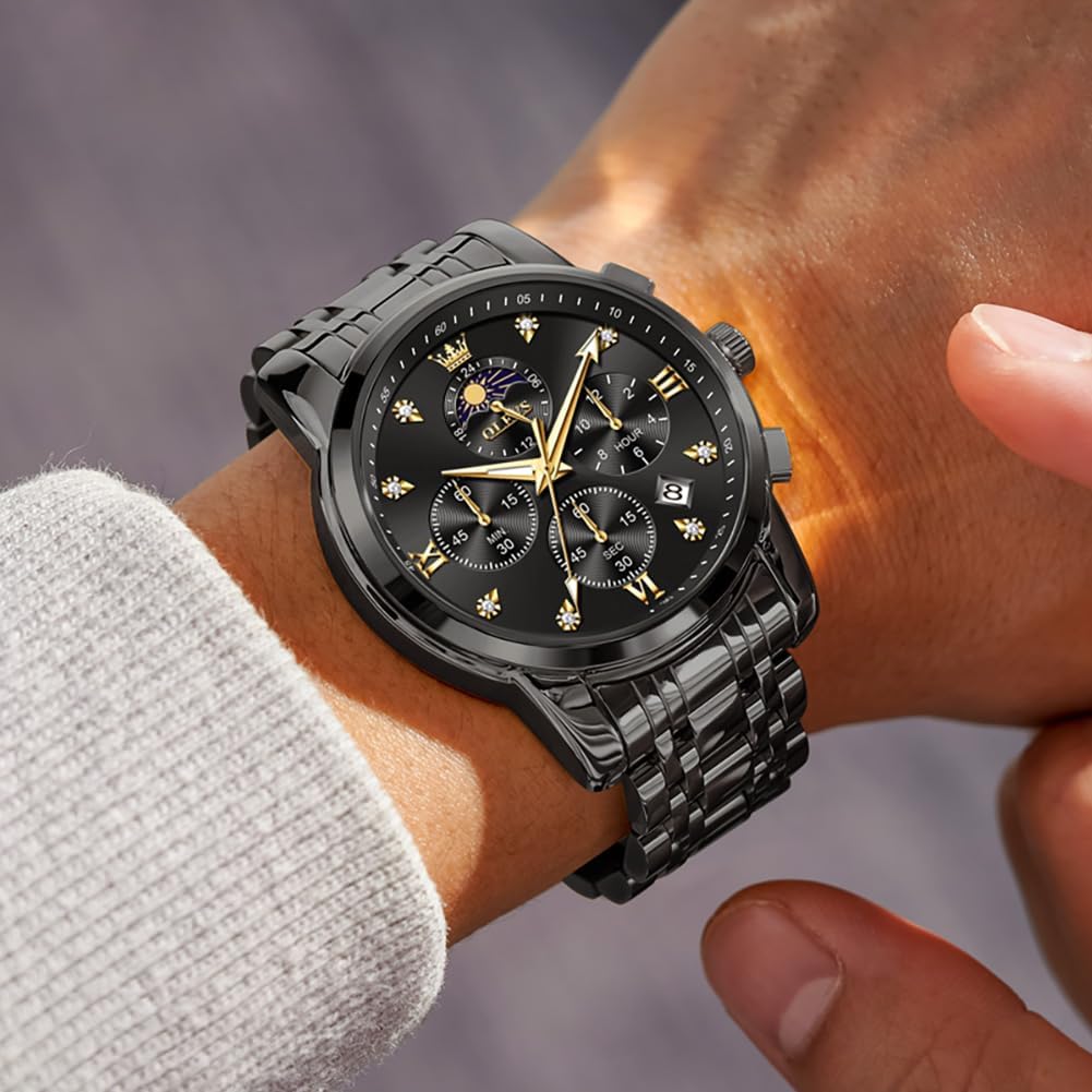 OLEVS Reloj para Hombre Diamante Negocios Vestimenta Analógico Acero Inoxidable a Prueba de Agua Lúmina Fecha Dos Tonos Lujo Casual de Muñeca