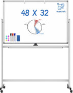 Maxtek Tablero blanco rodante sobre ruedas de 48 x 32 pulgadas