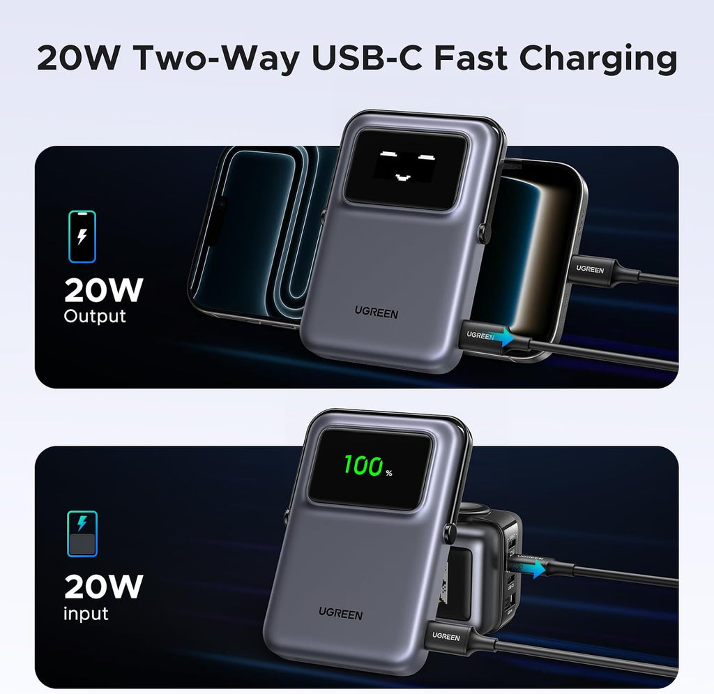 UGREEN Uno 10000mAh banco magnético PD 20W Qi 7.5W para iPhone, Negro