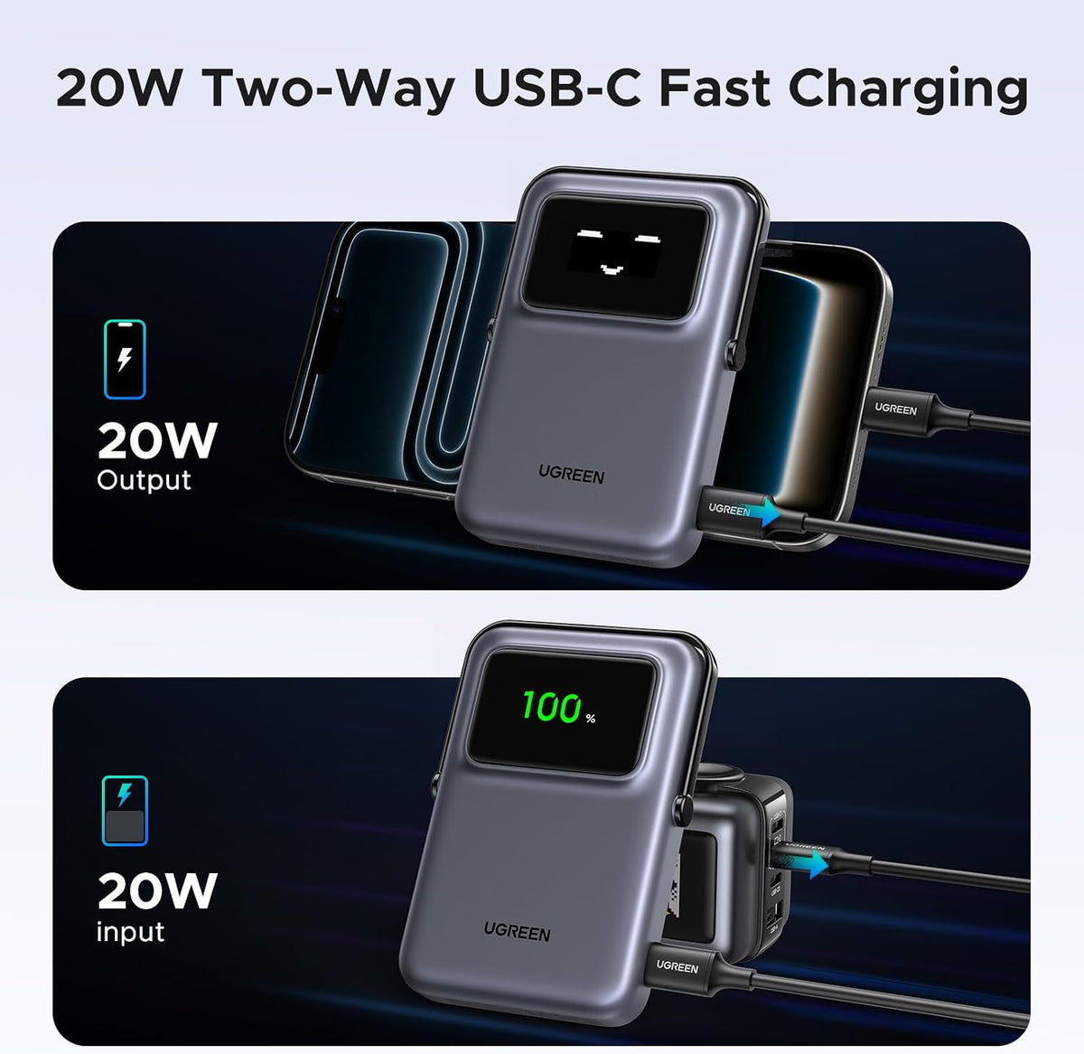 UGREEN Uno 10000mAh banco magnético PD 20W Qi 7.5W para iPhone, Negro