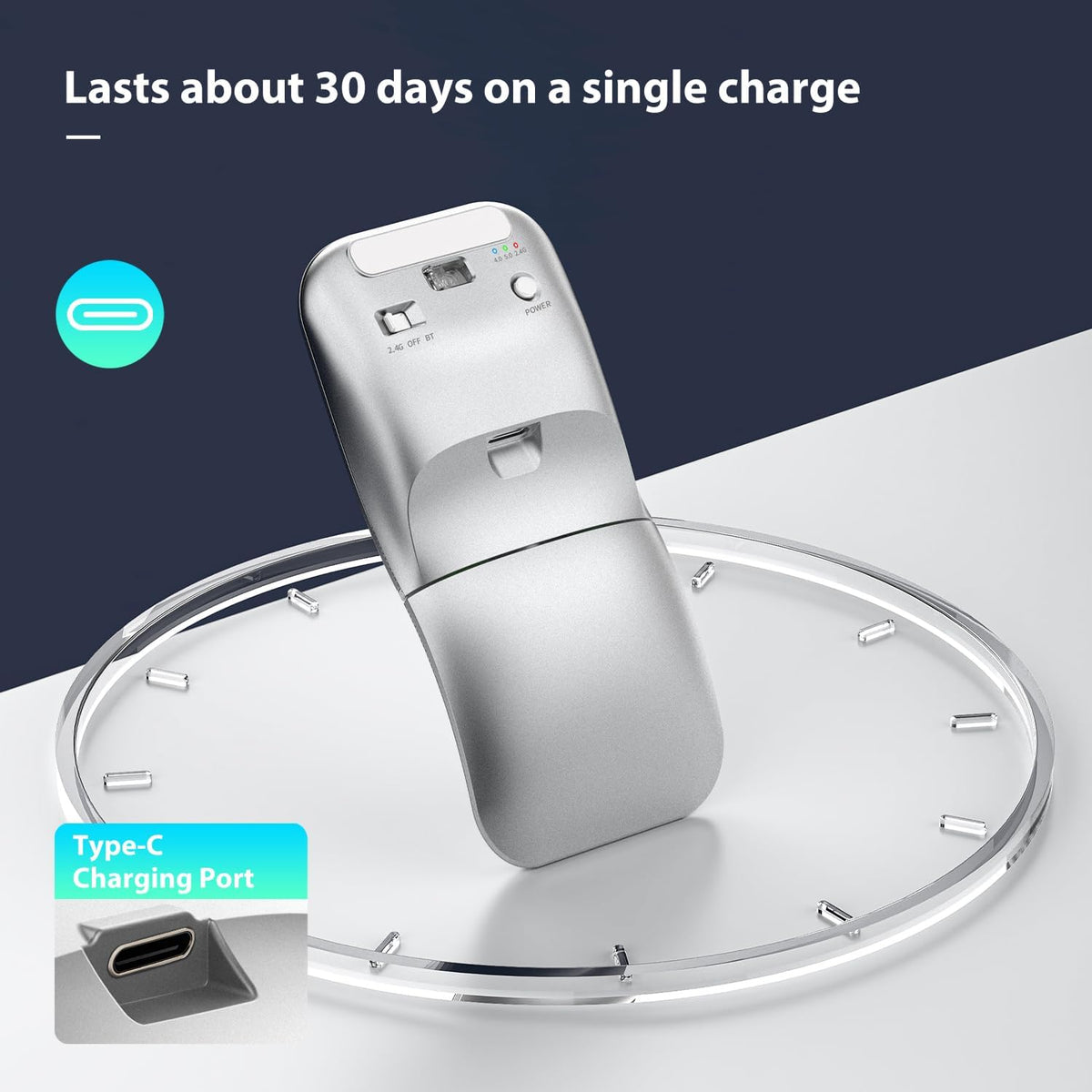 Ratón inalámbrico Bluetooth de arco plegable para viajes, modelo du...