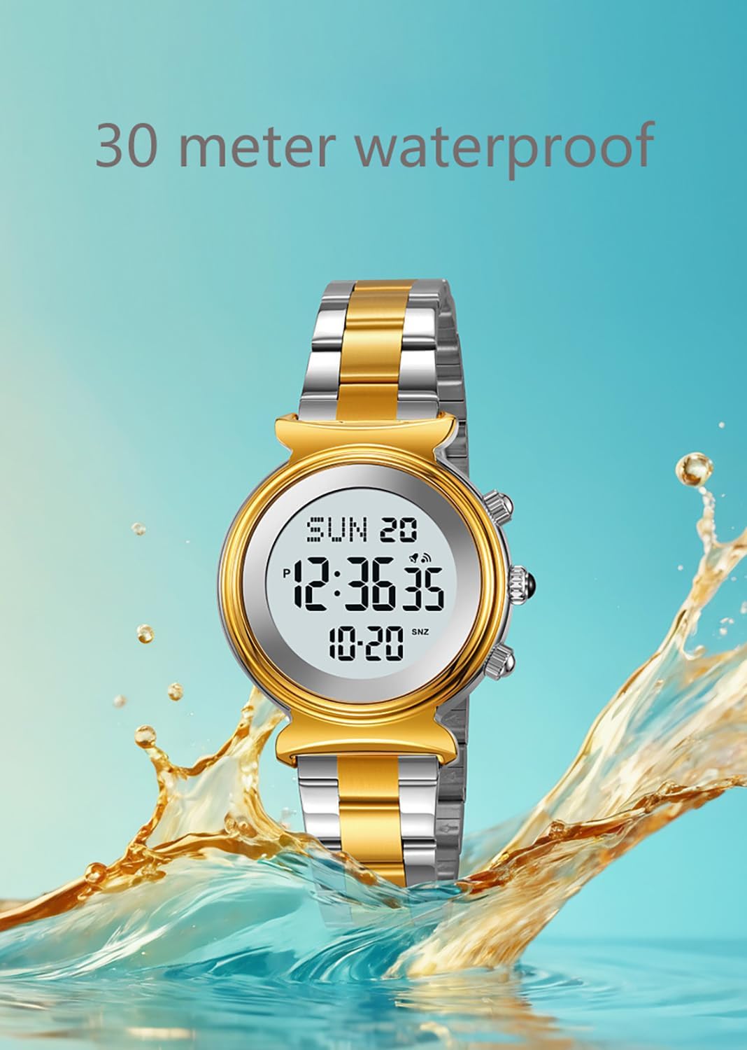 BESTKANG Reloj Digital para Mujer, Reloj de Acero Inoxidable para Mujer, Reloj Impermeable, Reloj de Doble Hora y Fecha, Reloj de Negocios para Mujer
