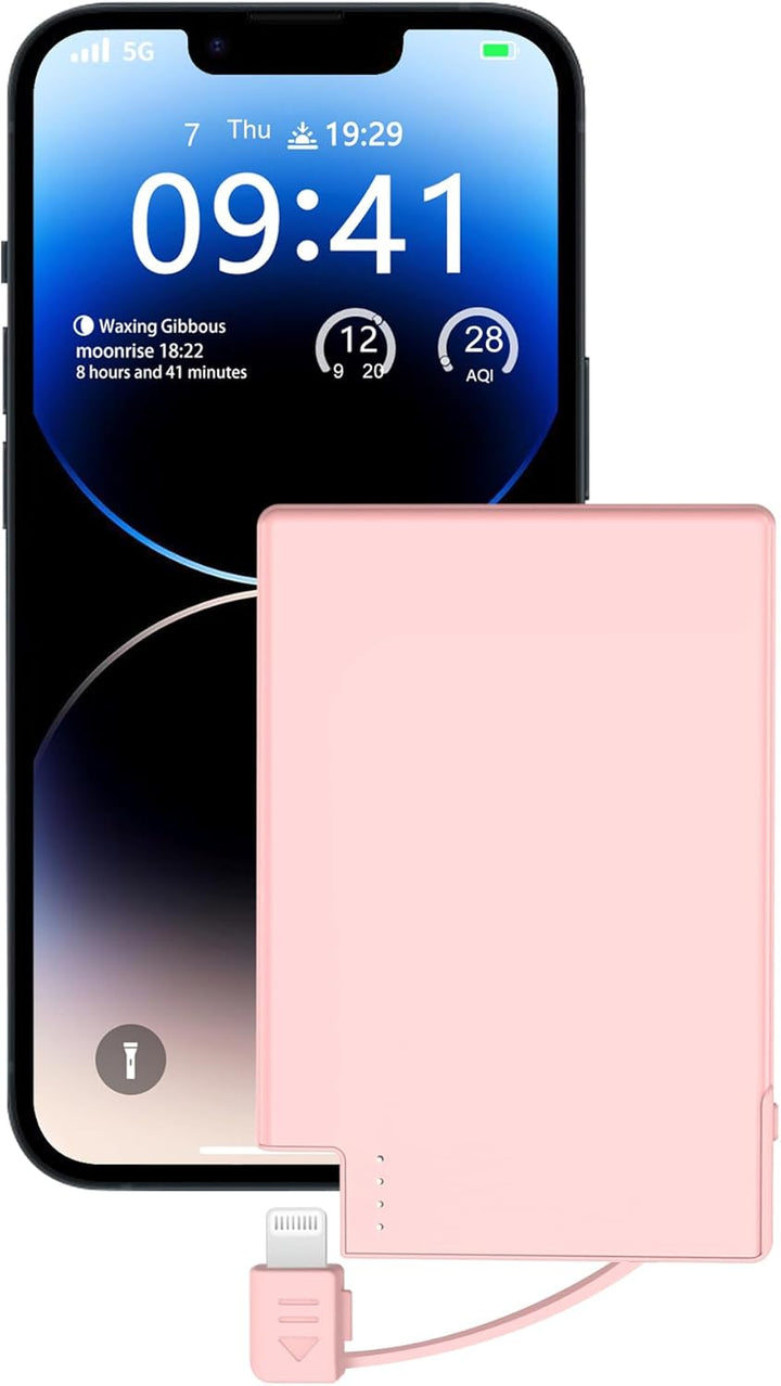 TNTOR Cargador portátil rosa para iPhone con cable Lightning integr...