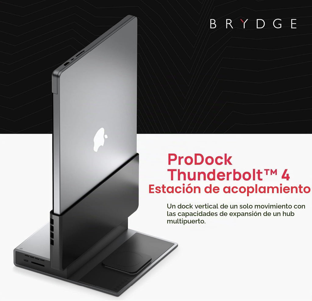 Brydge ProDock Duo TB4 - Estación de acoplamiento para MacBook, monitor dual 4K 60Hz | Base vertical Thunderbolt 4 para MacBook Pro 14/16 y Air 13/15 (M1-M5), 12 puertos, 96W, MagSafe | Funda Air de