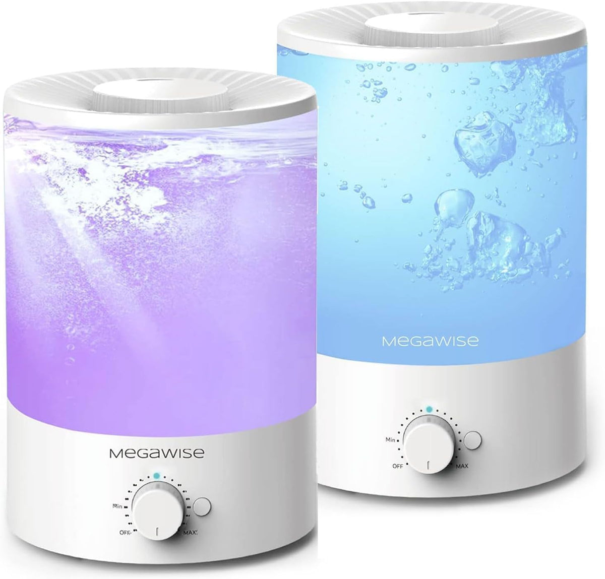 MEGAWISE Paquete de 2 humidificadores ultrasónicos de niebla fría de 3.5 litros – llenado superior, difusor de aceite esencial, funcionamiento silencioso, luz nocturna, apagado automático para el
