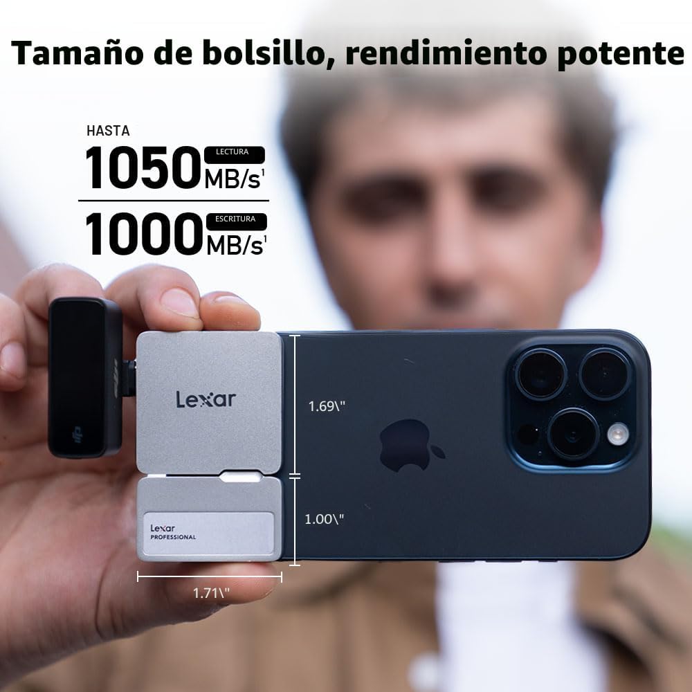 Lexar SSD portátil Go de 1 TB con concentrador, lectura de 1050 MB\...