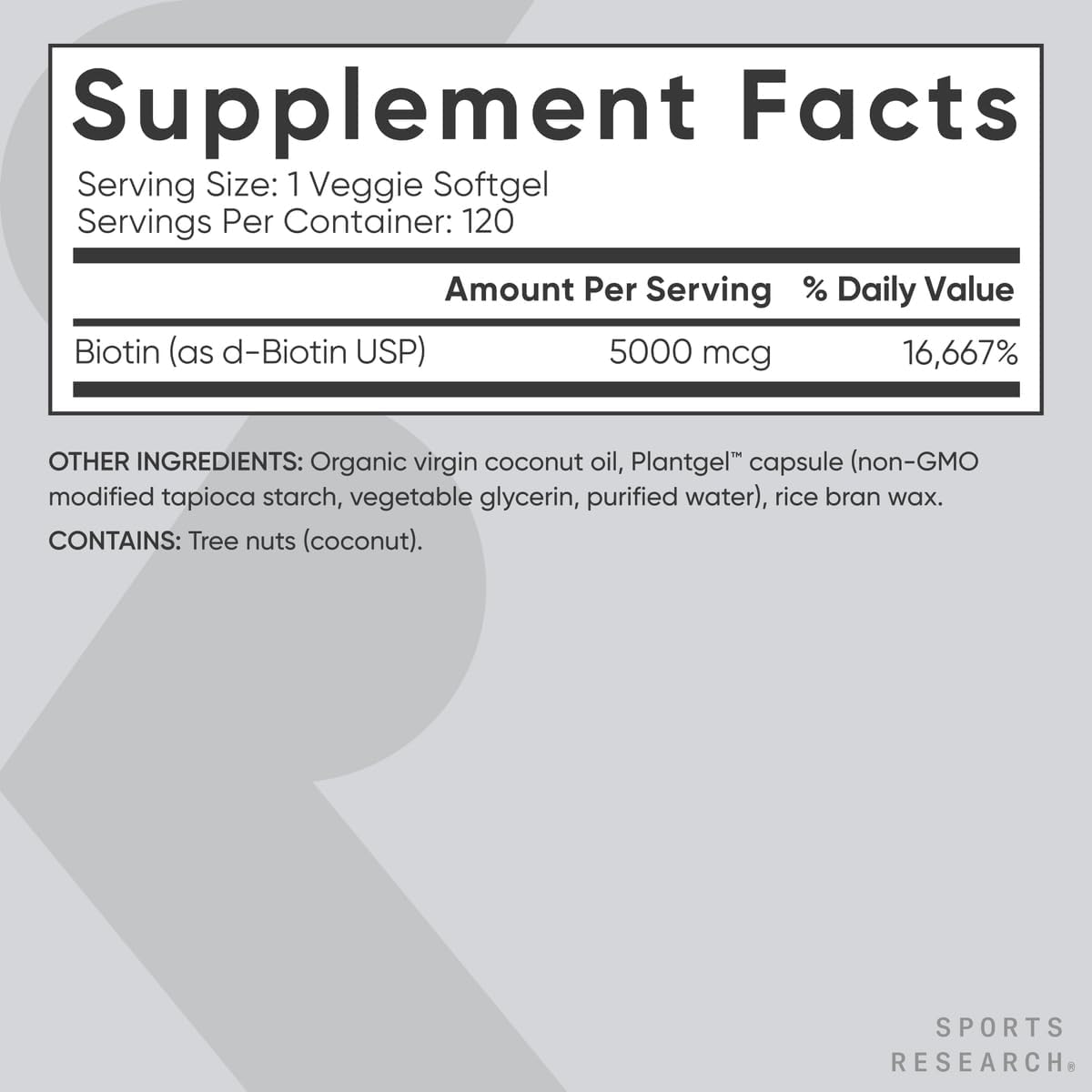 Biotin (alta potencia) 5000 mcg por cápsula vegetariana; mejorada c...