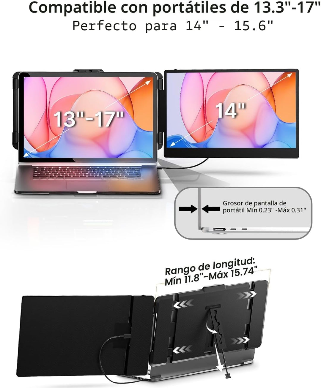 Extensor de pantalla para laptop, 14 pulgadas, FHD 1080P IPS, exten...