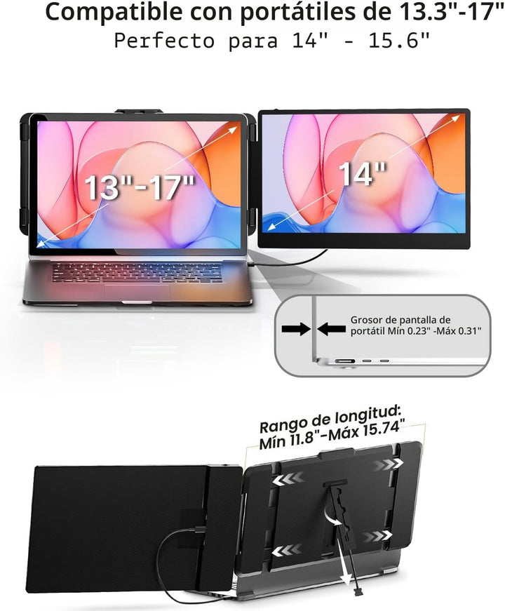 Extensor de pantalla para laptop, 14 pulgadas, FHD 1080P IPS, exten...