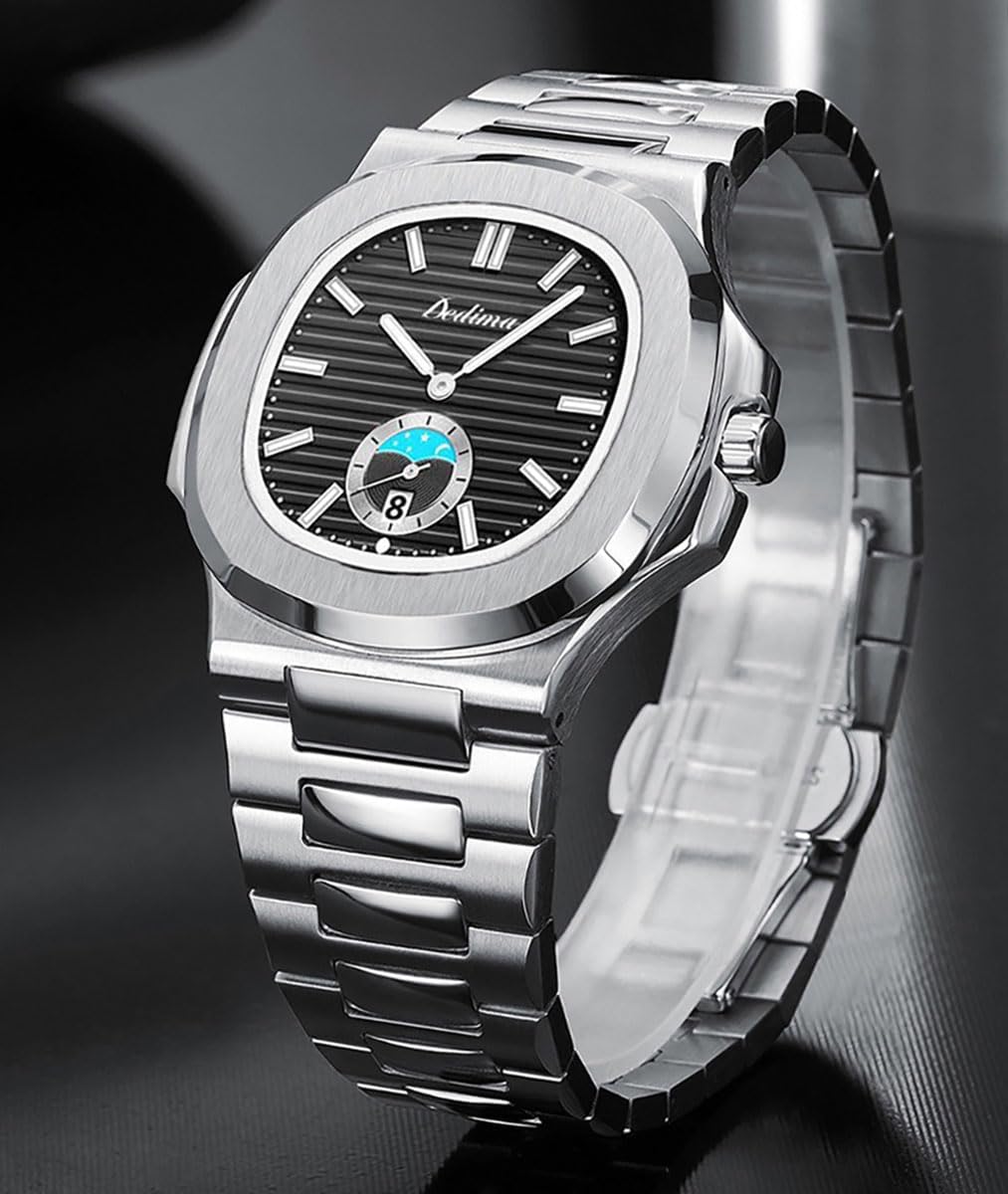 BESTKANG Reloj octogonal de acero inoxidable para hombre, reloj de cuarzo luminoso, reloj de pulsera de negocios