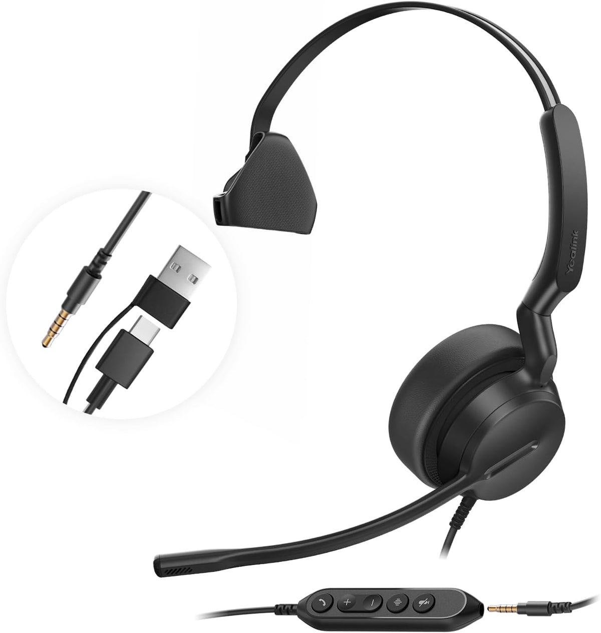 Yealink Auriculares con cable UH42 SE, 0.1 in y USB-A/C, controles en línea