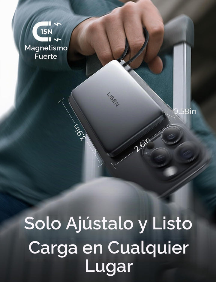 LISEN Banco de energía MagSafe ultra delgado de 0.5 pulgadas para i...