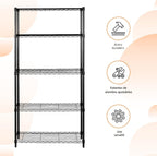 Amazon Basics Estantes de almacenamiento de alambre de acero resistentes ajustables con 5 estantes para garaje, cocina, fácil montaje, 36 x 14 x 72 pulgadas, color negro