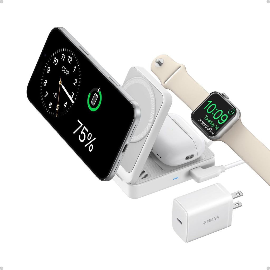 Anker MagGo 3-en-1 compatible con MagSafe Qi2 15W Estación de carga plegable