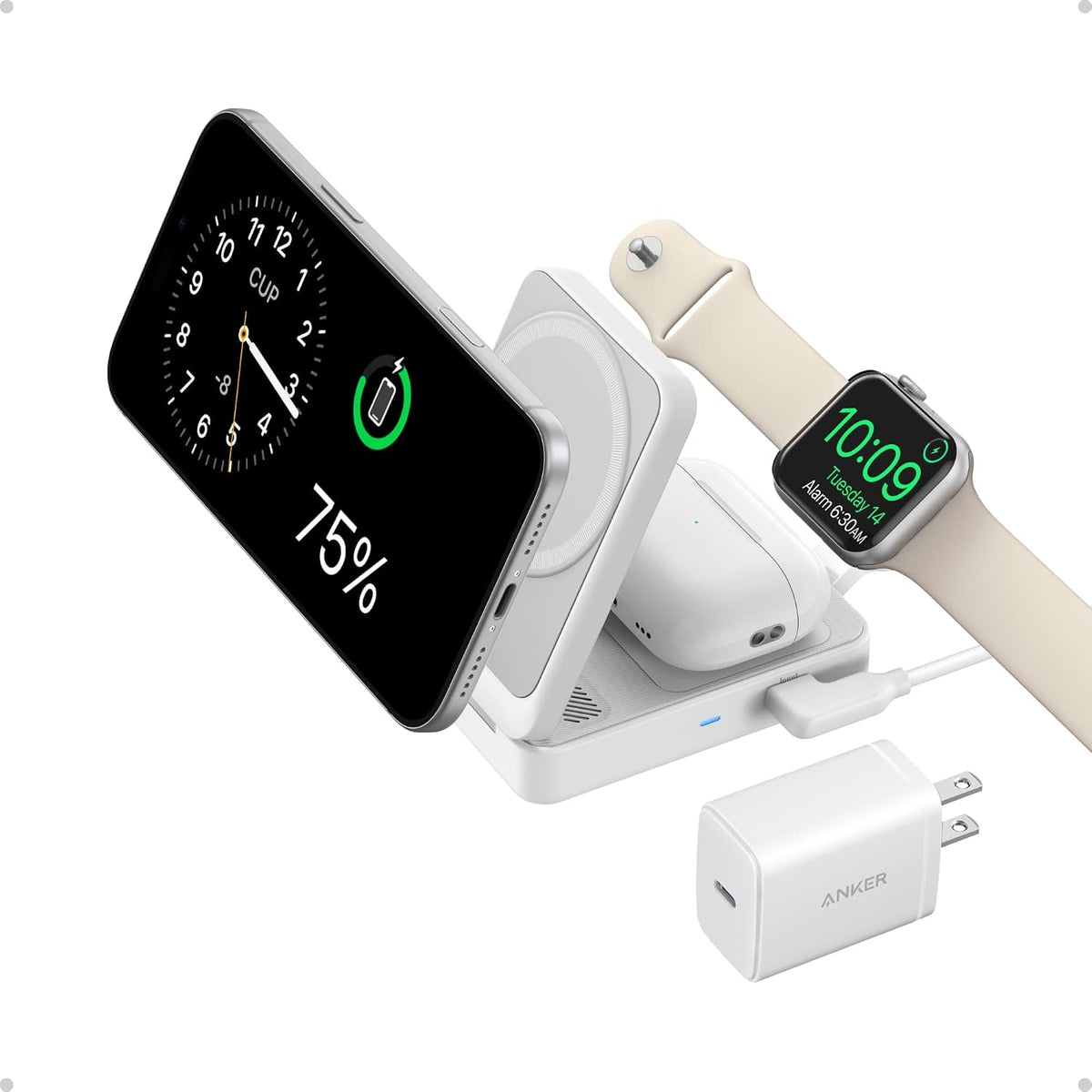 Anker MagGo 3-en-1 compatible con MagSafe Qi2 15W Estación de carga plegable