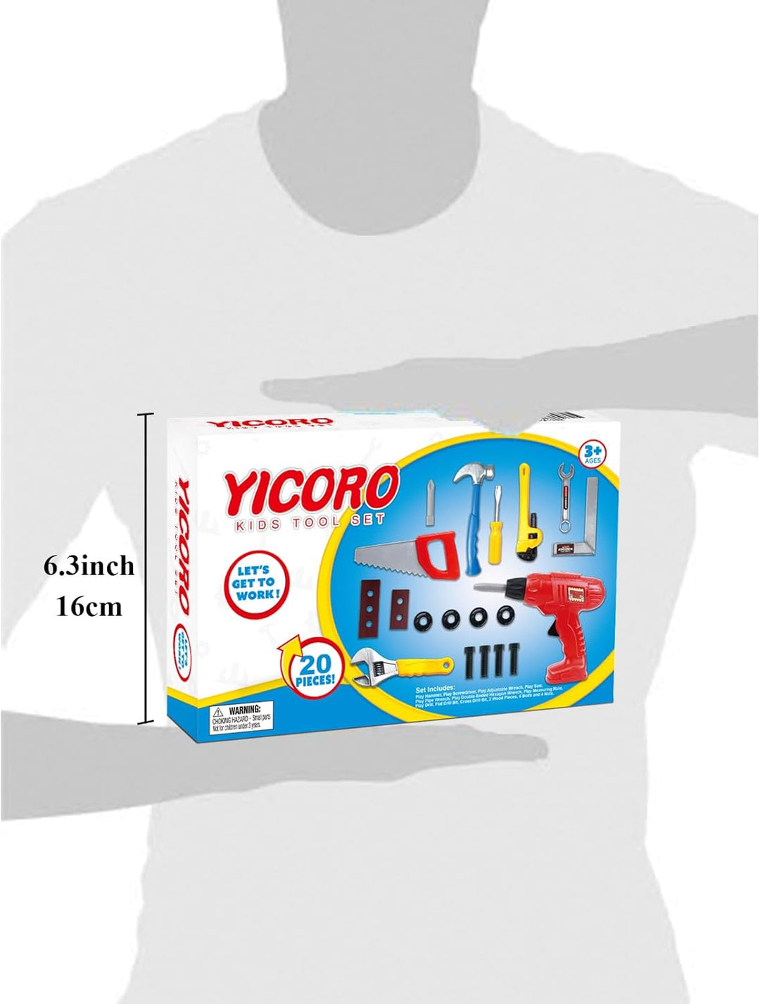 YICORO Juego de herramientas para niños de 20 piezas con taladro de...