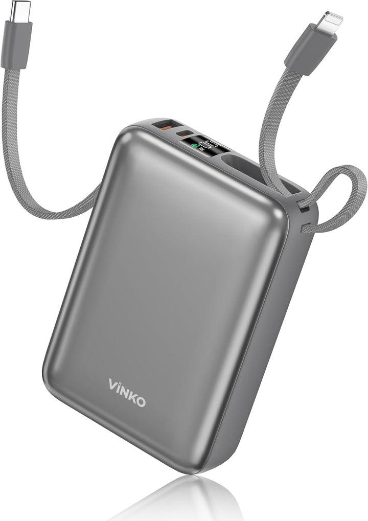 VINKO Cargador portátil con cable integrado de 22.5 W, 20000 mAh, c...