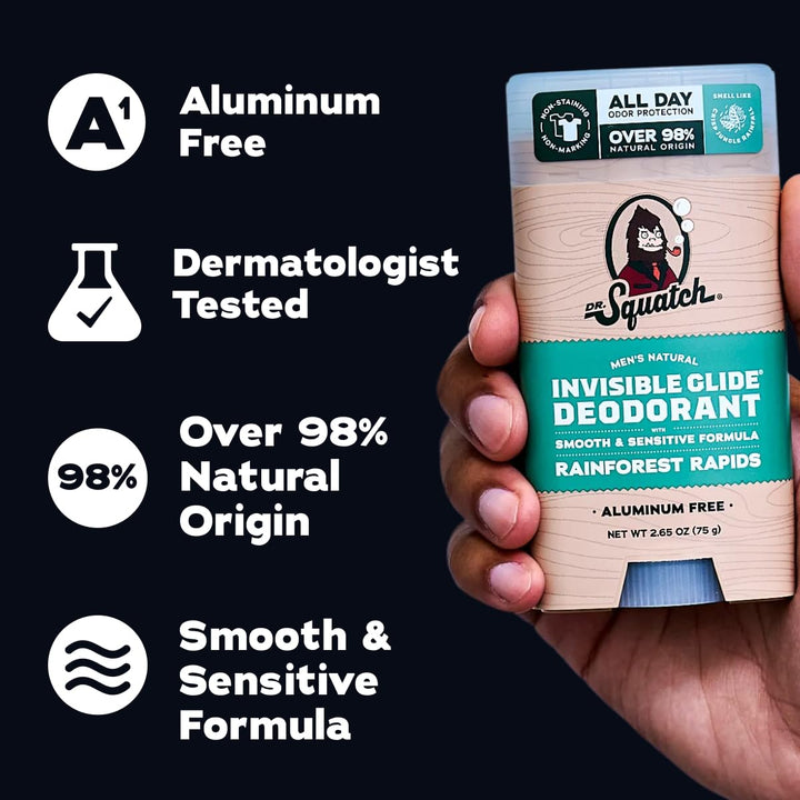 Dr. Squatch Invisible Glide Natural Desodorante para hombre, desliz...