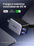 UGREEN Nexode 65W Cargador de Pared, 4 Puertos, Bloque de Carga Rápida GaN