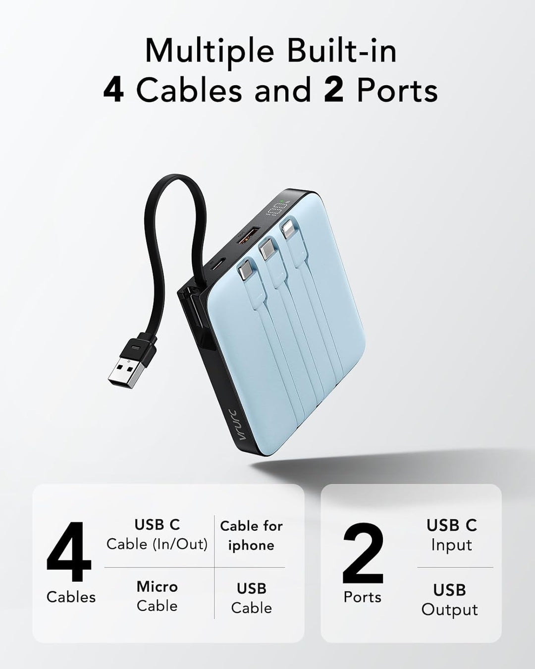 VRURC Cargador portátil con 4 cables incorporados, paquete de bater...