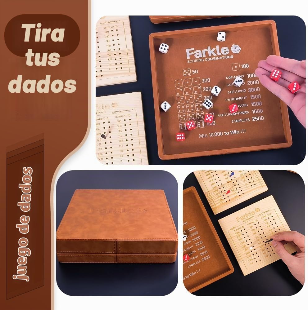 Farkle - Bandeja de dados y estuche de almacenamiento, el clásico juego