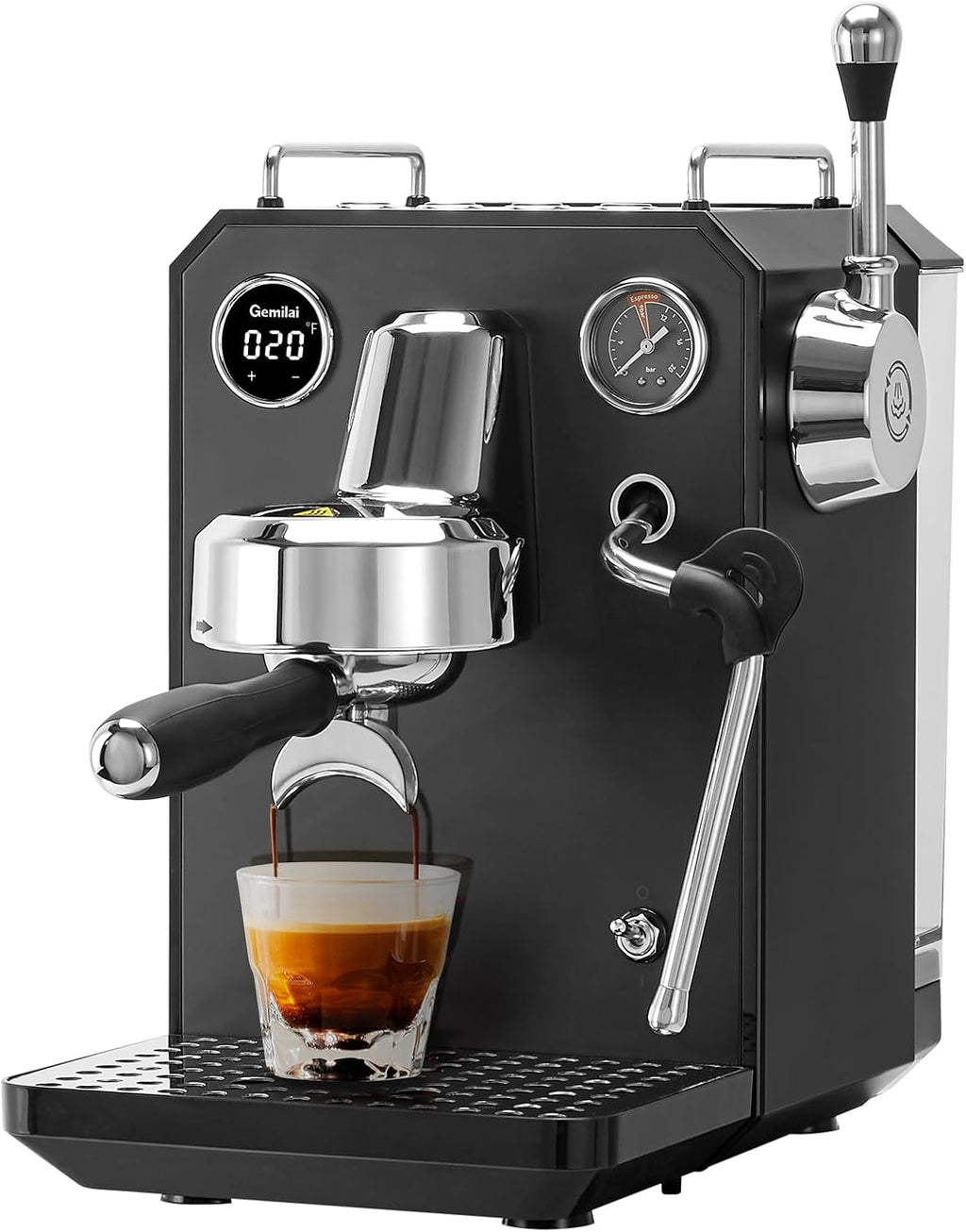 Gemilai Owl G3006 - Máquina de café expreso para el hogar, control de temperatura PID y cabezal de grupo comercial de 2.283 in, cafetera de acero inoxidable para arte latte de calidad barista, pantalla de datos dual, color negro