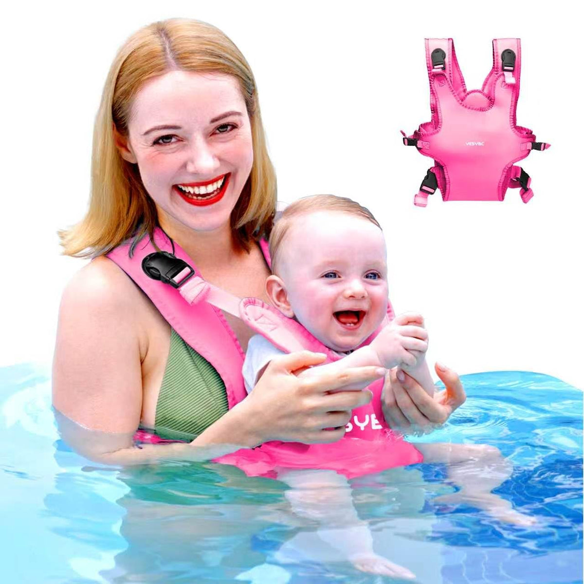 Portabebés, soporte ajustable de doble uso para el pecho con mochila con cordón para recién nacidos a niños pequeños de 13 a 33 libras para piscina, playa y tierra (rosa)