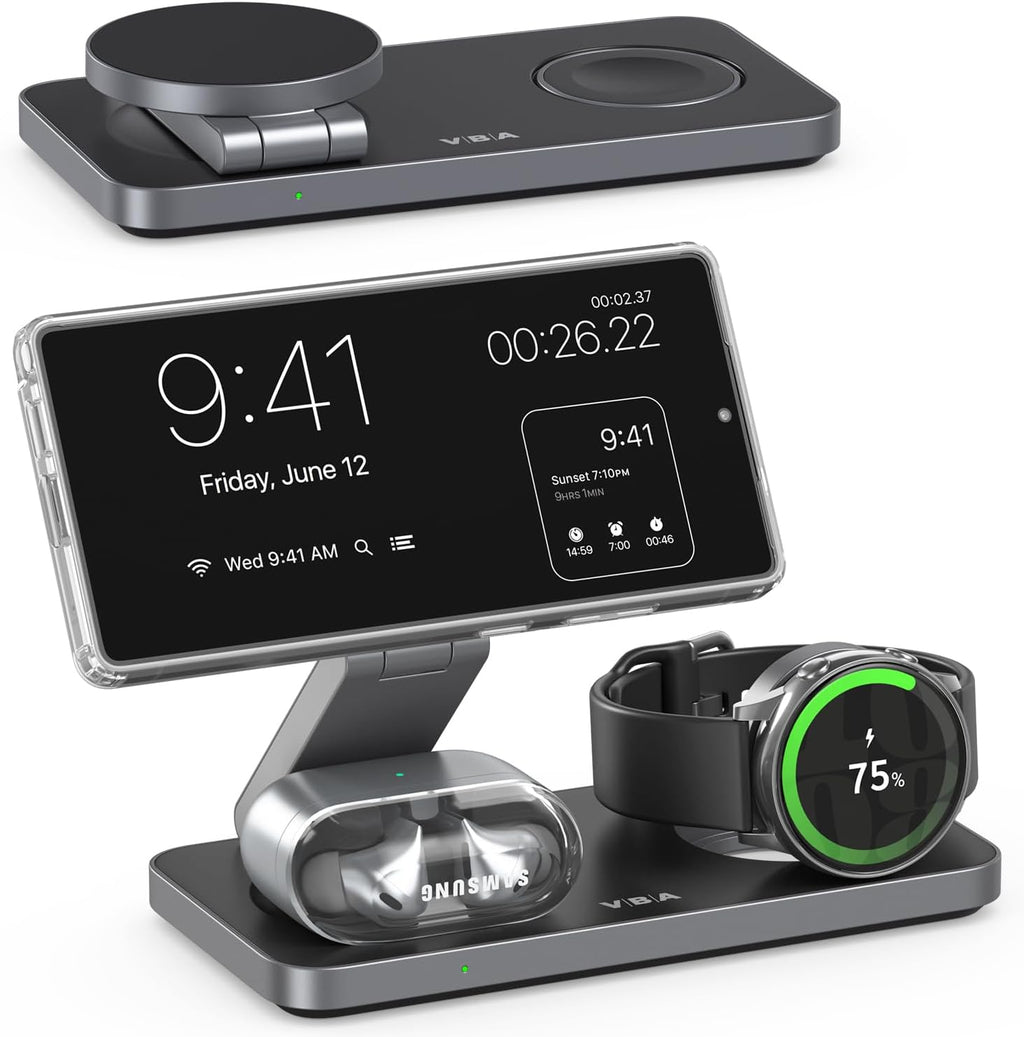 Estación de carga inalámbrica magnética plegable 3 en 1 para Samsung, soporte de cargador inalámbrico para Galaxy S26 Ultra S25/S24/Note 20/Flip 7/Fold 7, para Galaxy Watch Ultra/8/7/6, Galaxy Buds 3
