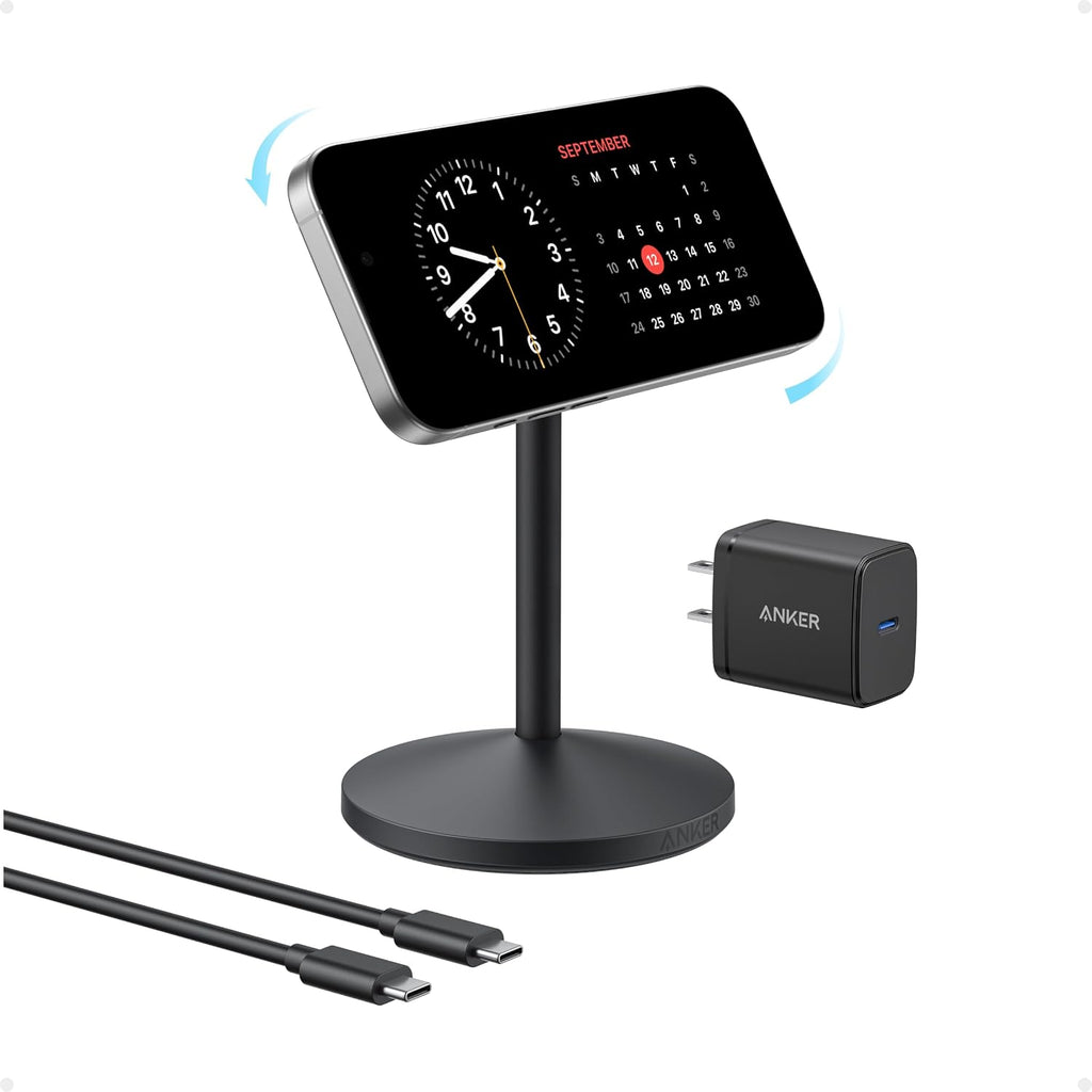 Anker MagSafe Charger, MagGo Qi2 15W Soporte de Carga Inalámbrica 360 Grados