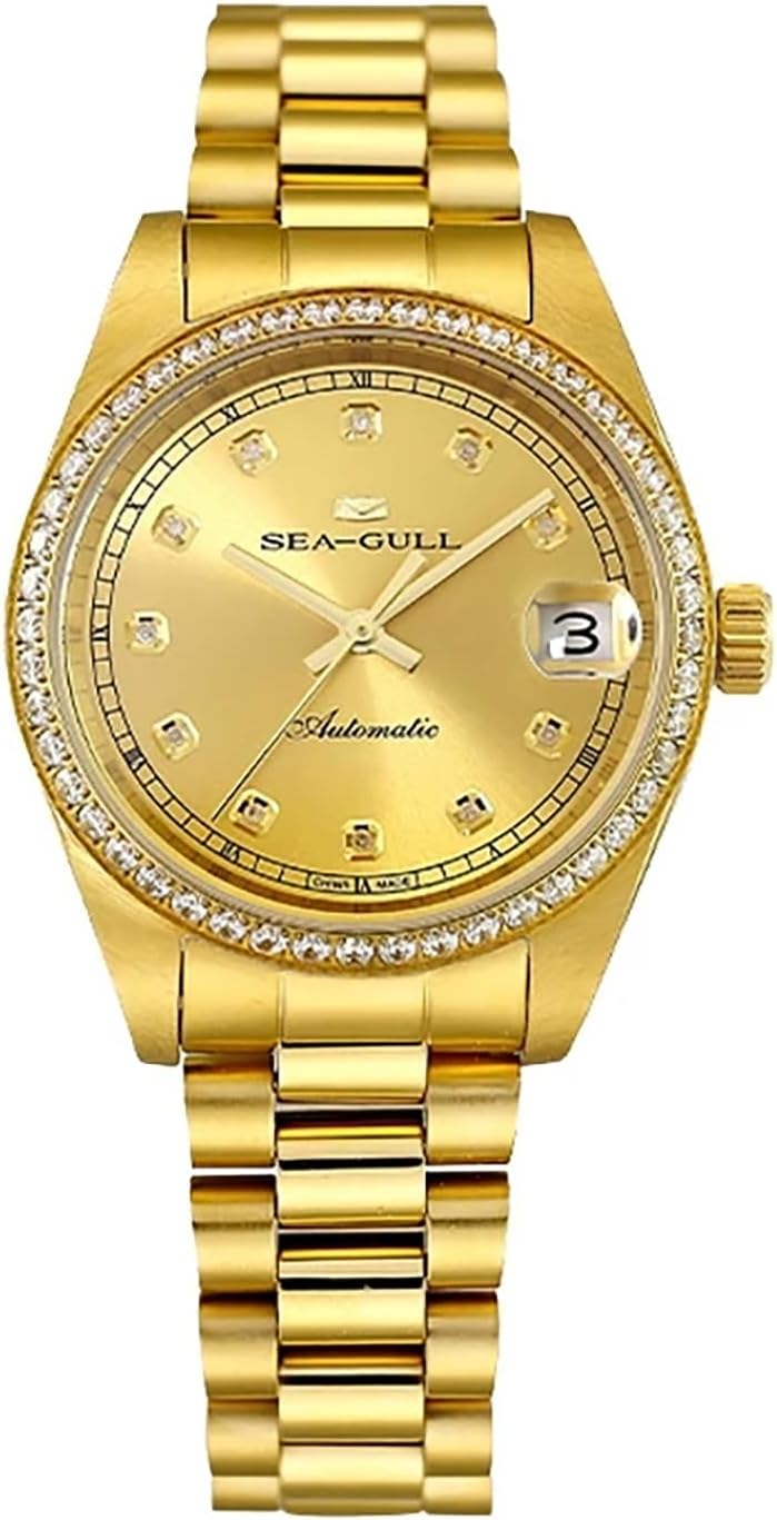 2023 Nuevo reloj de oro para hombres y mujeres, 328.1 ft, impermeable, automático, de acero inoxidable, para parejas de negocios, relojes mecánicos