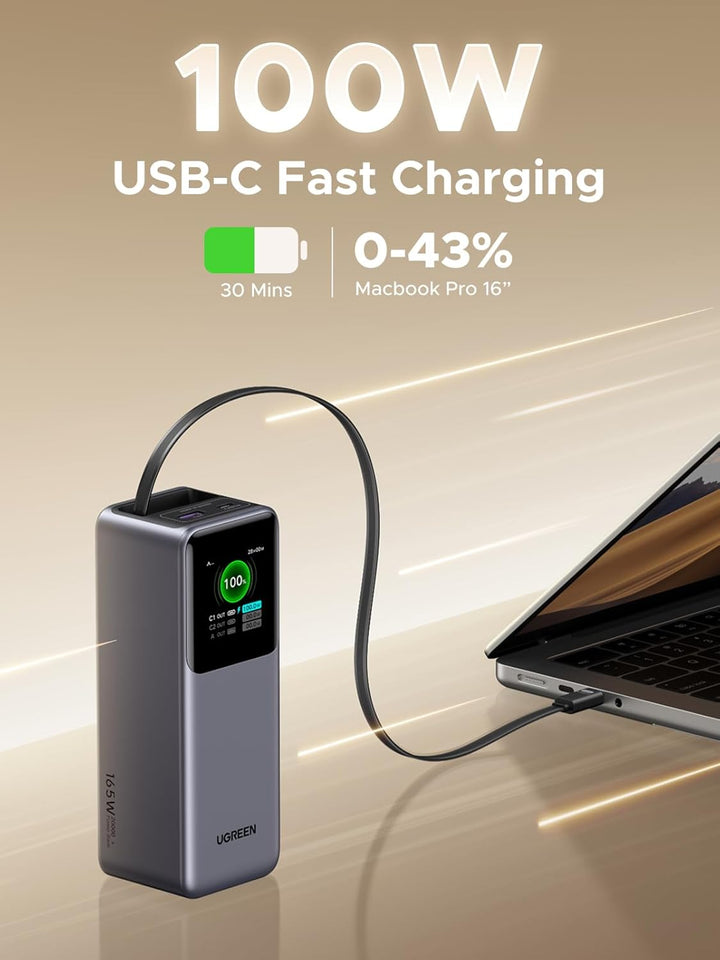 UGREEN Nexode Power Bank 20000mAh 165W con cable USB C incorporado,...