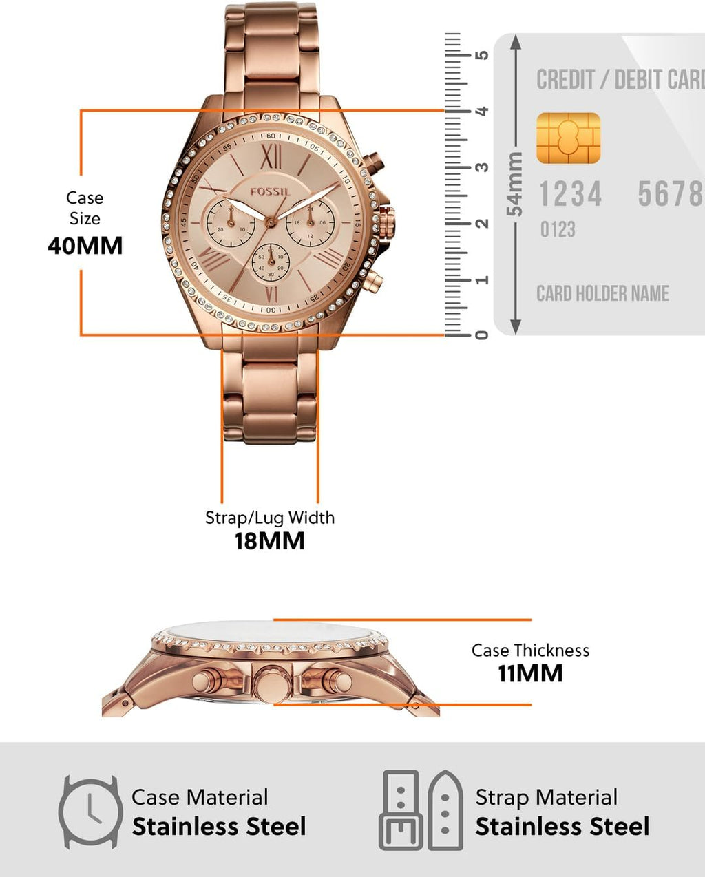 Fossil Reloj cronógrafo de cuarzo de acero inoxidable para mujer Modern Courier