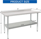 HARDURA - Mesa de trabajo y preparación de acero inoxidable de 24 x 60 pulgadas, mesa comercial de gran resistencia NSF con estante inferior y protector contra salpicaduras para cocina de restaurante