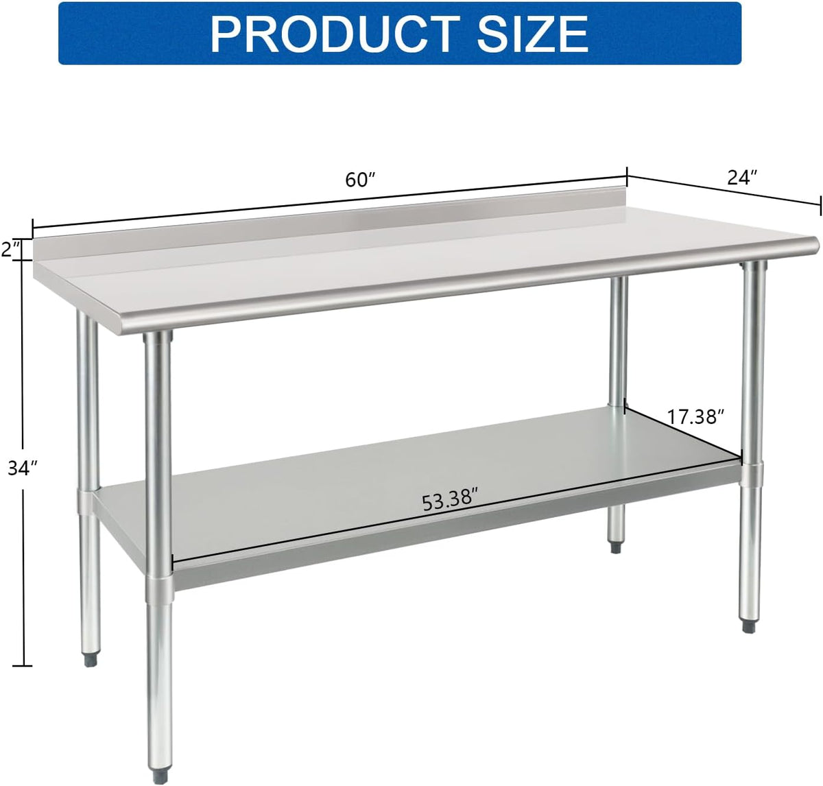 HARDURA - Mesa de trabajo y preparación de acero inoxidable de 24 x 60 pulgadas, mesa comercial de gran resistencia NSF con estante inferior y protector contra salpicaduras para cocina de restaurante