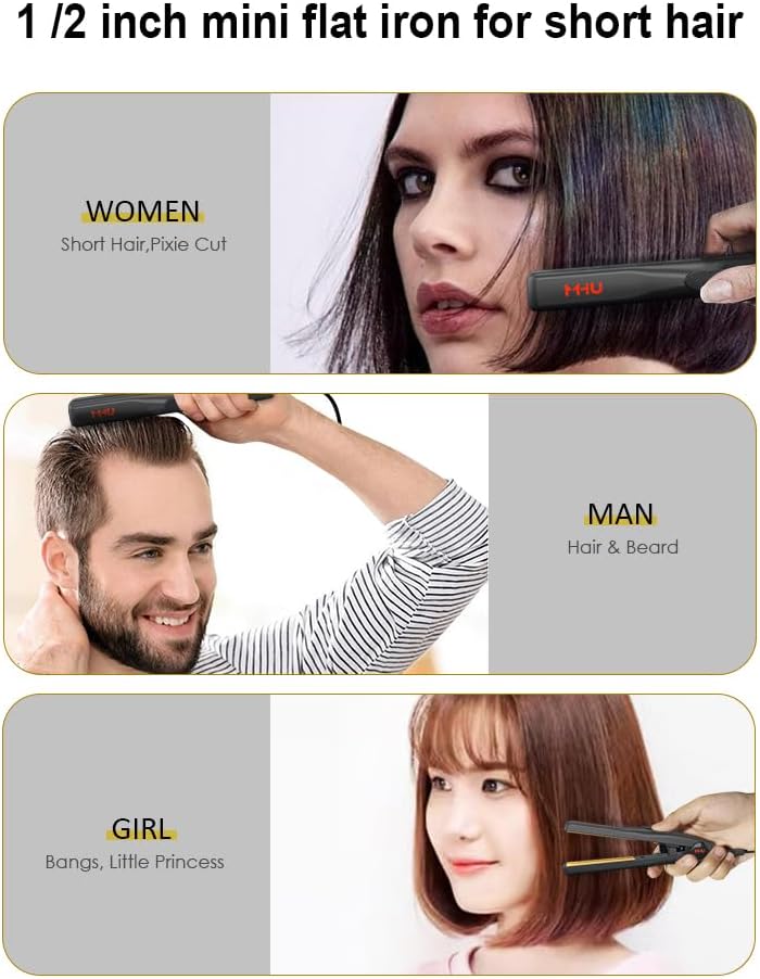 Mini plancha de pelo de 1\/2 pulgada para cabello corto\/rizos, pla...