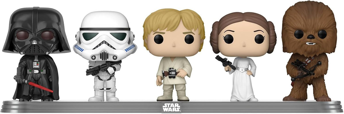 Funko Pop! Vinilo: Star Wars - Darth Vader, Stormtrooper, Luke Skywalker, Princesa Leia y Chewbacca - Paquete de 5 unidades (Convención Galáctica Compartida, Exclusivo de Amazon), multicolor, 64122