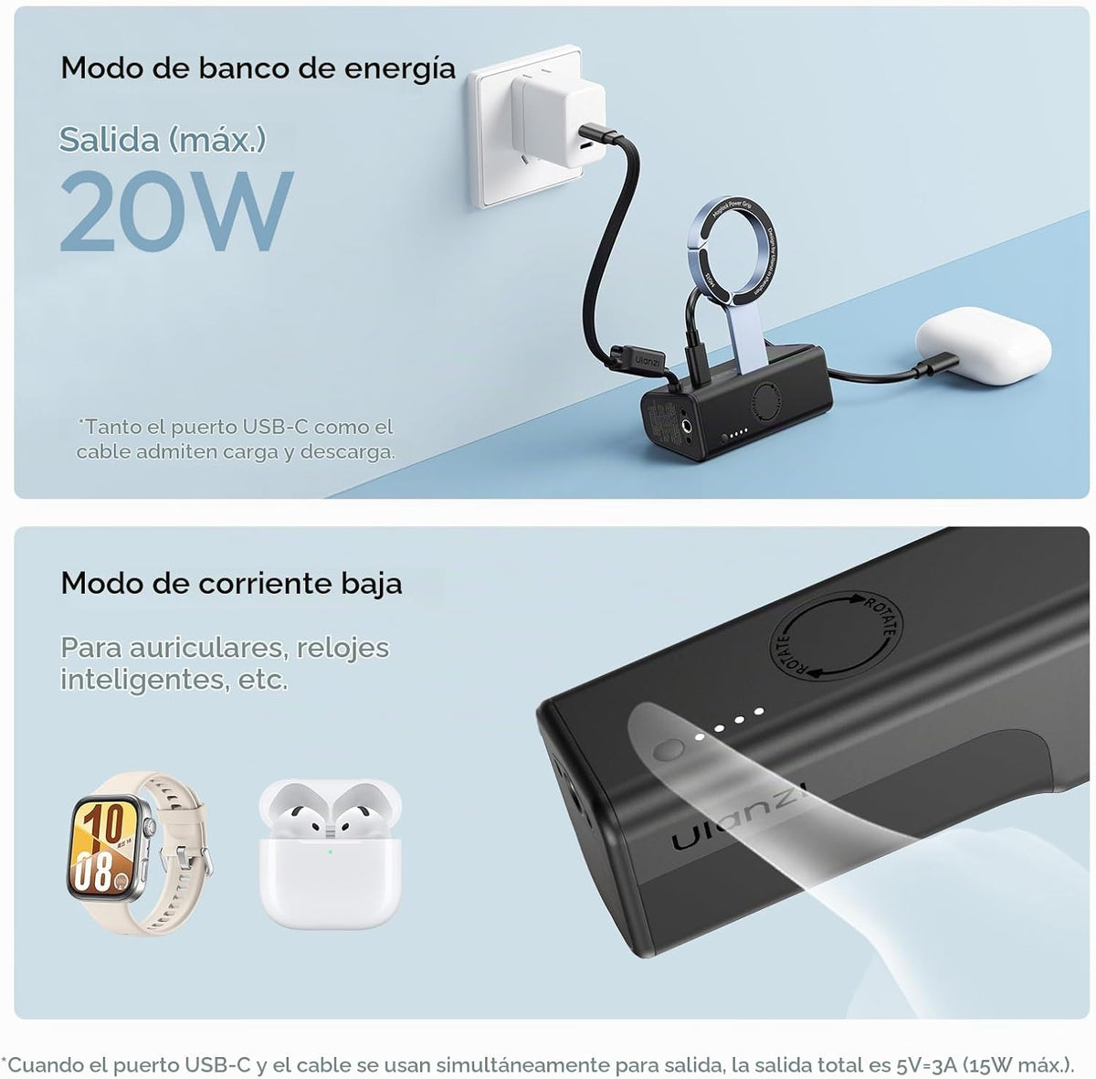 ULANZI Soporte de escritorio magnético del banco 5000mAh del poder del